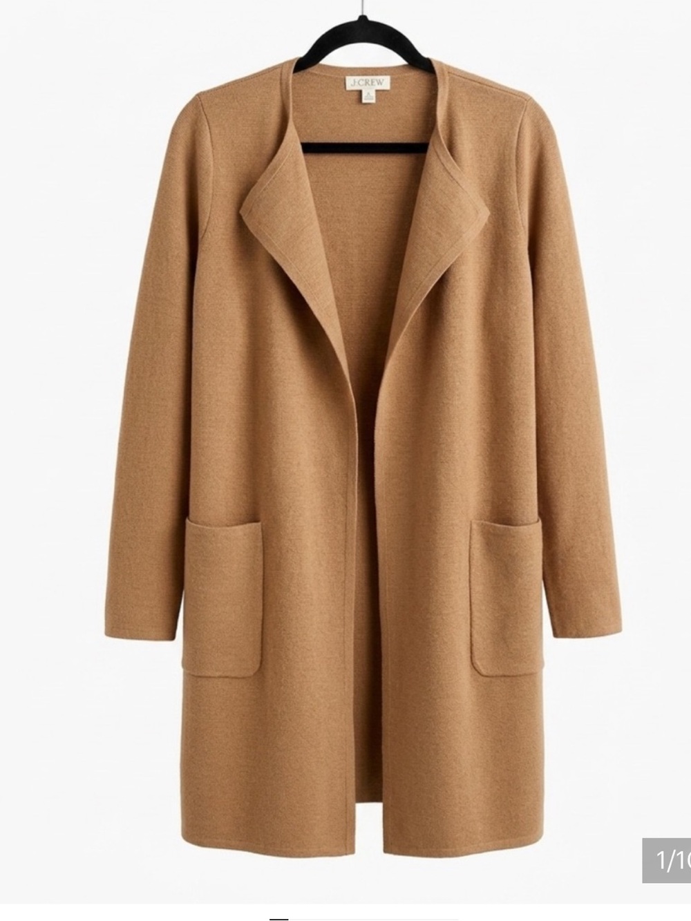 J. Crew Open-Front Long Cardigan in camel/tan